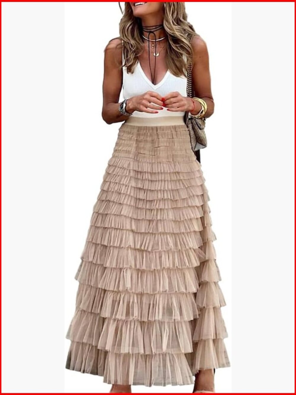 Long Tulle Skirt High Waisted A-Line Mesh Layered Ruffle Fairy Skirt